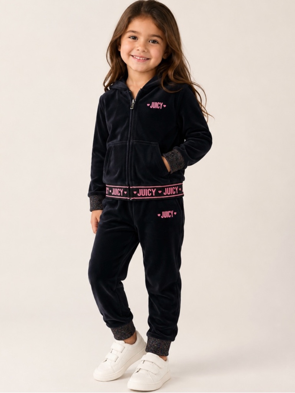 Juicy Couture Navy Blue Velour Hoodie & Jogger Set with Pink Logo